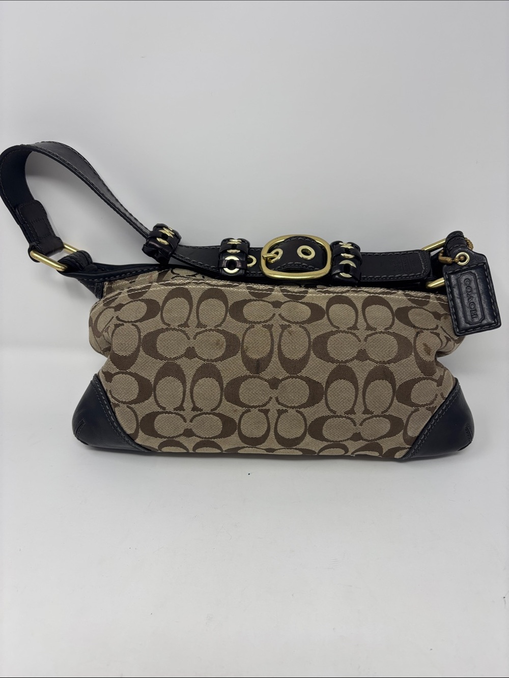 Coach | Brown Signature Canvas Shoulder Bag with Dark Brown Leather Trim